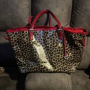 Brighton Leopard Print Tote with Red Handles